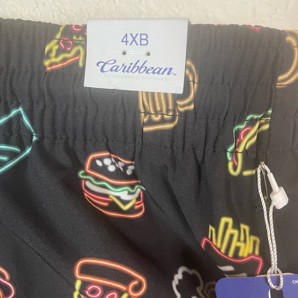 Caribbean Roundtree Yorke Swim Trunks Shorts 4XB Black Snacks Pizza Beer Fries - Picture 6 of 6